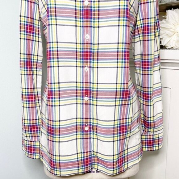 Talbots Classic Cotton Plaid Button Down Shirt Medium White Red Yellow Blue - Picture 5 of 11